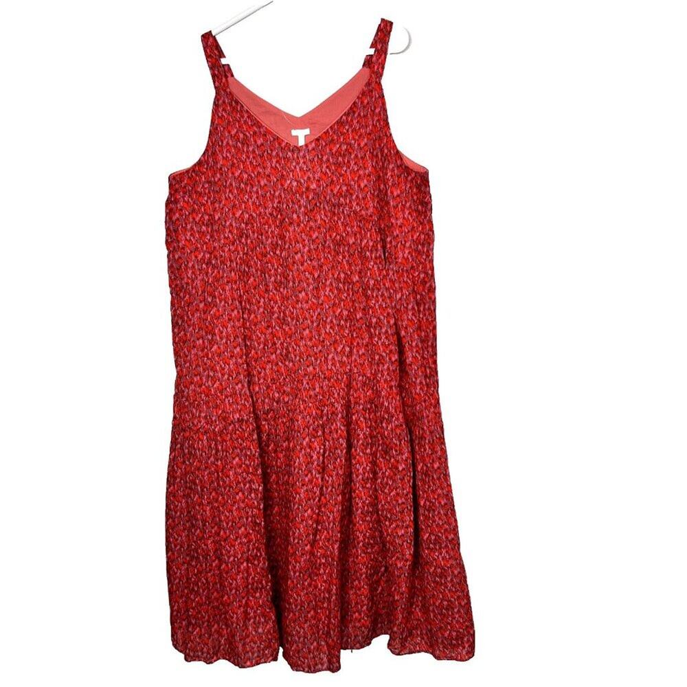 Joie Dress Size XL Bondi Tiered Midi Tea Rose Red Pink Sleeveless Sundress Lined